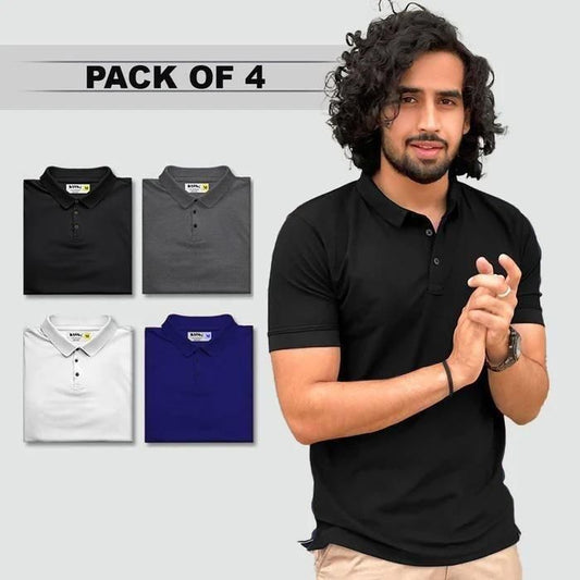 Poly Cotton Solid Half Sleeves Mens Polo T-shirt (Pack of 4) 👕👕👕👕