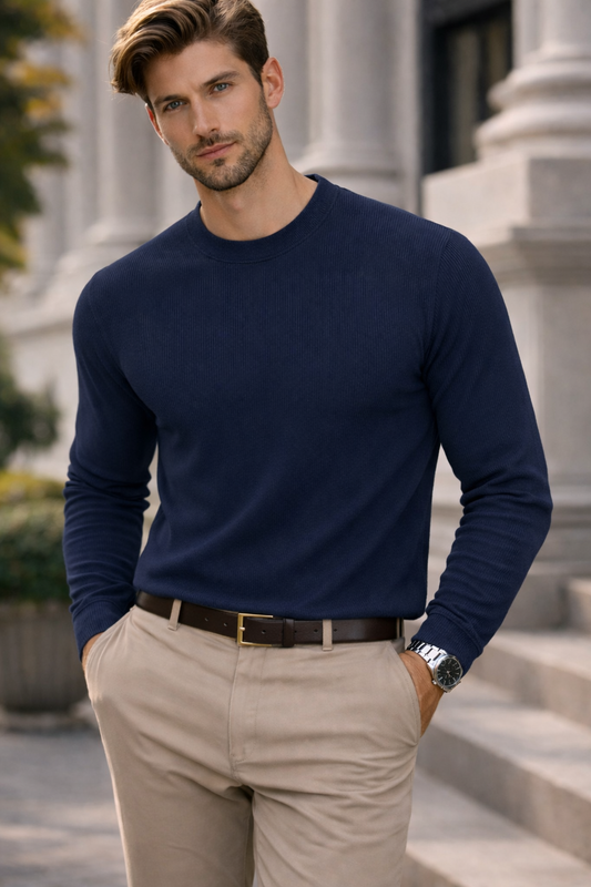 Men's Navy Blue Premium Full Sleeve T-Shirt