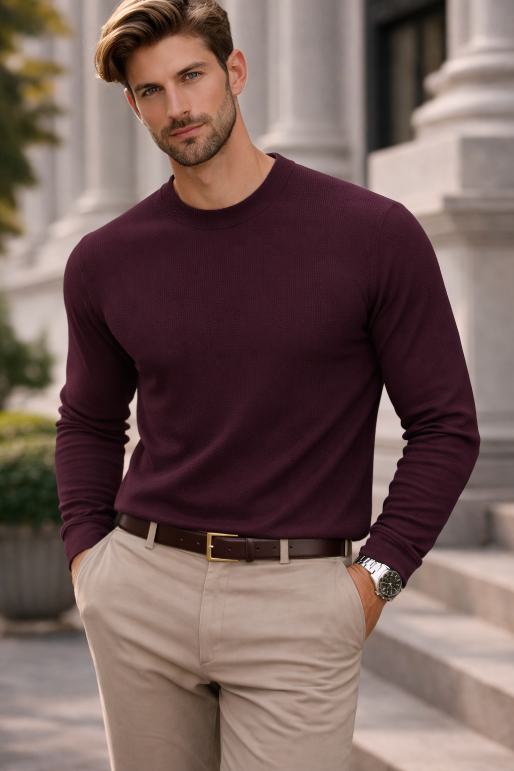Men's Maroon Premium Full Sleeve T-Shirt