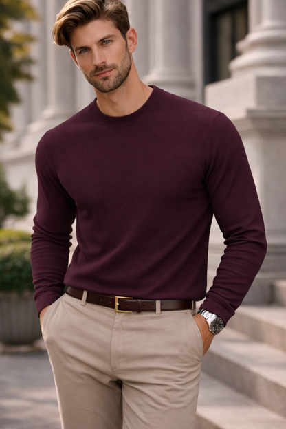 Men's Maroon Premium Full Sleeve T-Shirt